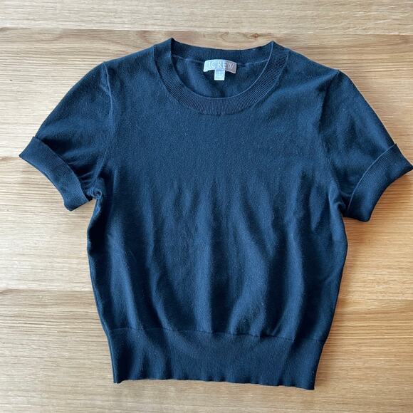 J. Crew Black NWOT Cropped Light Sweater Shirt Short Sleeve - Picture 1 of 5